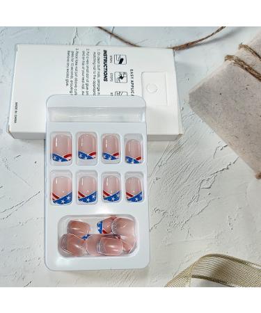 Foweso Independence Day Short Square Fake Nails - Patriotic Stars and Stripes Design - 4th of July Acrylic False Nails for Women and Girls - Buy Online on GoSupps.com
