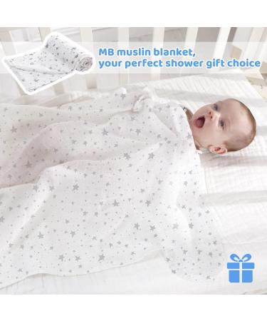Miracle Baby Muslin Swaddle Blanket 115x150cm - Grey Stars - Cotton Summer Layer - For Boys and Girls - Buy Online on GoSupps.com