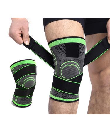 1Pair Knee Brace Compression Support Knee Sleeve with Adjustable Strap Knee Pad for Pain Relief Meniscus Tear Arthritis ACL MCL Suit for Running Cycling Tennis Golf and Basketball (Green S) Green S