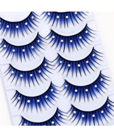 5 Pairs Fluffy Fake Eyelashes Faux Mink Fake Eyelashes Blue Shiny Rhinestone False Eyelashes 3D Thick Long Fake Eyelashes for Women Girls Party Stage Dance Makeup Masquerade - Buy Online on GoSupps.com