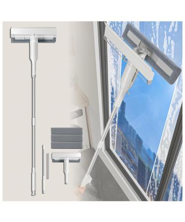 Spray Window Washing Kit with Sewage Collector and 3 Pads 4 in 1 Window Washer Squeegee Kit with Extension Pole Shower Door Squeegee for Bathroom Window Mirror Tile Wall