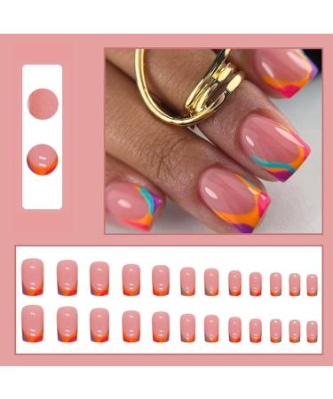24Pcs Short Square Nude Pink French False Nails - Elegant Glossy Ballerina Design for Women & Girls | Acrylic Full Cover Press-on Nails for Manicure Decoration - Buy Online on GoSupps.com