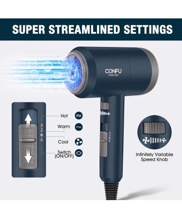 CONFU 1800W Hair Dryer for Men with Cool Shot Button - Lightweight Ionic Blow Dryer for Travel & Salon Use - Dark Blue - Buy Online on GoSupps.com