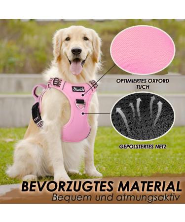 Eyin Large Dog Harness - Adjustable Breathable Reflective & Padded for Daily Training | Pink (L) - Neck 42-60cm Chest 47-86cm - Buy Online on GoSupps.com
