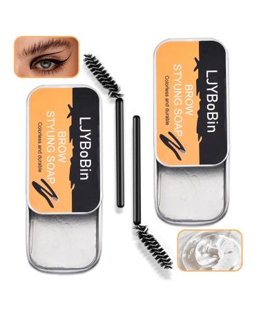 2 Pack Eyebrow Styling Soap Kit Transparent Long Lasting Waterproof Brows Soap 4D Feathery Brows Gel Eyebrow Makeup Balm Cosmetics