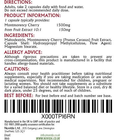 Montmorency Cherry Capsules 1500mg - High Strength Supplement for Vegans - 90 Capsules - Buy Online on GoSupps.com