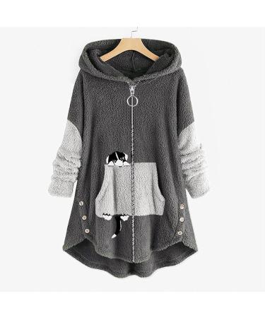 Hanxiulin Women's Fleece Plush Jacket - Warm Fluffy Zipper Hooded Coat | Autumn Winter 3XL Dark Gray - Buy Online on GoSupps.com