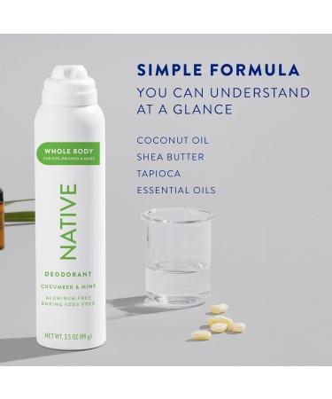 Native Whole Body Deodorant Spray Contains Naturally Derived Ingredients Deodorant for Women & Men | 72 Hour Odor Protection Aluminum Free with Coconut Oil and Shea Butter | Cucumber & Mint - Buy Online on GoSupps.com