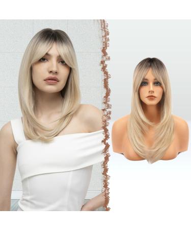 Feshfen blond wig with pony for women natural synthetic hair ombre blonde wig hair wig for women 45 cm black to blonde