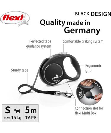Flexi Black Design Tape Retractable Dog Leash for Small Dogs up to 15kg/33lbs - 5m - Buy Online on GoSupps.com