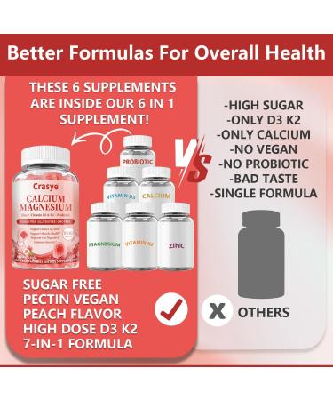 Calcium 1200mg Magnesium Zinc Gummies with Vitamin D3 K2 Magnesium Glycinate 400mg Supplements with Probiotic Calcium Citrate for Women and Men Bone & Teeth & Immune Support Sugar Free - 60 Gummies - Buy Online on GoSupps.com