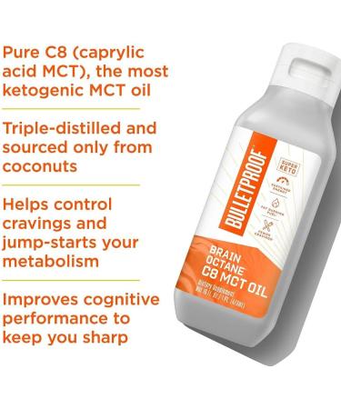 Brain Octane Premium C8 MCT Oil 14g MCTs 14 Fl Oz - Non-GMO Coconut Bulletproof Keto Supplement for Energy, Appetite Control - Vegan, Cruelty-Free - Buy Online on GoSupps.com