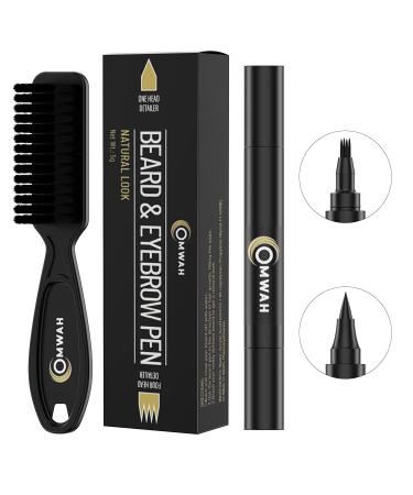 OMWAH Water-Proof Beard and Eyebrow Pencil Filler for Men - Long-Lasting Natural Finish in Black, with Beard Brush - Male Mustache and Beard Repair - Buy Online on GoSupps.com