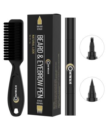 OMWAH Beard and Eyebrow Pencil Filler for Man Water Proof Beard Pen Beard Brush Long Lasting Natural Finish (Dark Brown)