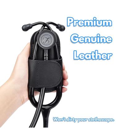 Stethoscope Holder Genuine Leather Hip Clip - Black | Fits Littmann, MDF, ADC, EKO | Stethoscope Accessories for Scrubs - Buy Online on GoSupps.com