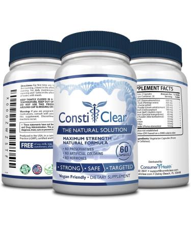 ConstiClear - Ease Constipation Improve Digestion Support Gut Flora - Contains Probiotic - 60 Capsules - Vegan 60 Count (Pack of 1) - Buy Online on GoSupps.com