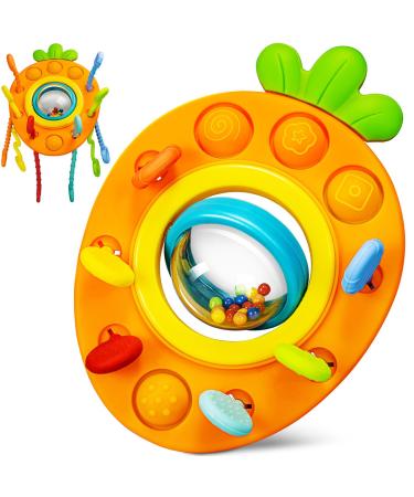 Jiosdo Montessori Toys from 6 months sensory baby toys silicone tensile cord engine toys 1 year pull string toys ball rattle rattle toy for baby orange (carrot) - Buy Online on GoSupps.com