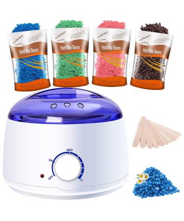 Wax Warmer Professional Waxing Kit Painless Wax Kits for Woman and Men for Facial Bikini Area Armpit - 4 Packs Wax Beads & 10Pcs Soothing Applicator Sticks Rapid Waxing at Home for Full Body 1 Count (Pack of 1)