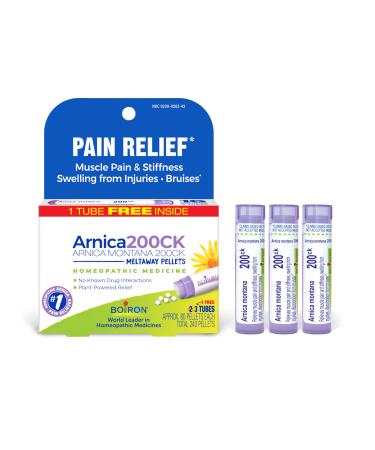 Boiron Arnica Montana 200CK Homeopathic Medicine for Pain Relief Muscle Pain & Stiffness Swelling from Injuries & Bruises - 3 Count (240 Pellets)