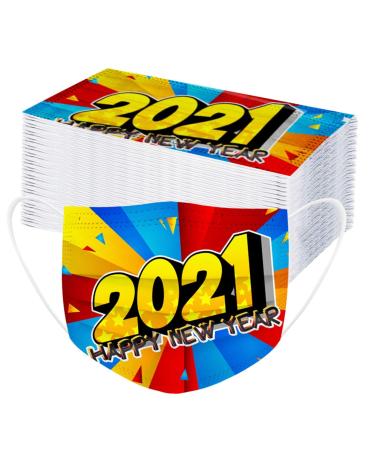 ZQP 50PCS Happy New Year Face_Mask for Women Men 2021 Disposable Breathable 3 Ply Filter Face Protective Balaclava Mouth Dustproof Anti-Droplets Face Scarfs Bandanas for Adults Goodbye 2020