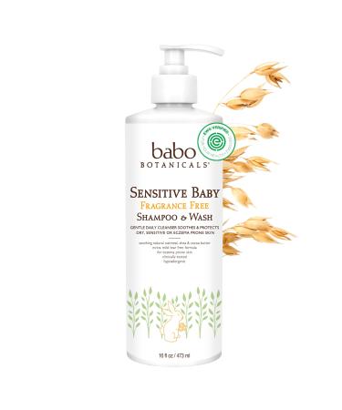 Babo Botanicals Sensitive Baby 2-in-1 Shampoo & Wash - with Organic Calendula, Oatmilk, Shea & Cocoa Butter - Fragrance-Free & EWG Verified - 16 fl. oz. (Packaging May Vary) 16 Fl Oz (Pack of 1)