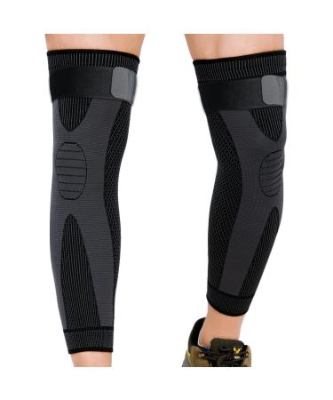 Full Leg Compression Sleeves for Men Women with Elastic Straps Long Knee Brace Support Protector for Running Basketball Sport Football Weightlift Workout Arthritis Joint Pain Relief Meniscus XXL Black Black-updated 2X-La...