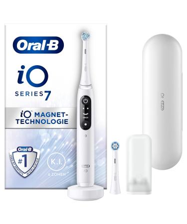Oral-B io Series 7 Electrical toothbrush 2 plug-in brushes 5 cleaning modes for dental care display & travel case designed by Braun White Alabaster