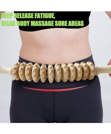 Natural Wood Massage Roller with Handle - 44cm Deep Tissue & Cellulite Relief for Neck Legs Back & Body | 12 Rotatable Design - Buy Online on GoSupps.com