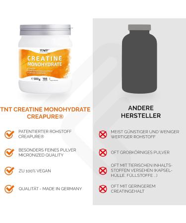 TNT Creatine Monohydrate 500g - Pure Creapure Vegan Creatine Powder No Additives - Best for Fitness & Muscle Gain - Buy Online on GoSupps.com