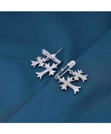Vintage Crystal Cross Drop Earrings | Rhinestone Studs & Silver Paperclip Design | Sparkly CZ Crucifix Jewelry for Women - Buy Online on GoSupps.com