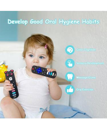 RC Teether - Silicone Baby Teething Toy for Babies 3-18 Months | TV Remote Control Shape | BPA-Free & Freezer Safe | Sensory Toy for Boys and Girls - Roku Black - Buy Online on GoSupps.com