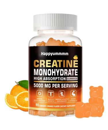 Creatine Monohydrate Gummies 5g for Men Women - Sugar Free Chewable Supplement. 90 Gummies Orange Orange 90 Count (Pack of 1)