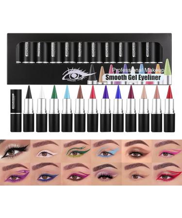 12 x Long Lasting Gel Eyeliner Waterproof Eyeliner Gel 12 x Cream Eyeliner Colorful Matte Natural Eyeliner Matte Matte Eyeliner Quick Dry for Women Girls 12pcs - Buy Online on GoSupps.com
