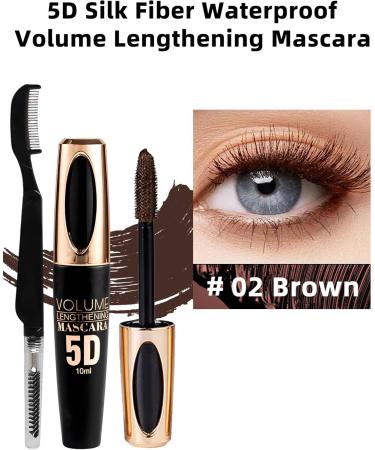 Brown Waterproof Mascara for Eyelashes 5D Silk Fiber Mascara with Folding Eyelash Comb Brush Liquid Colored Mascara Lash Extensions Volumizing and Thick Smudge-proof Long Lasting Party Stage Use - Buy Online on GoSupps.com