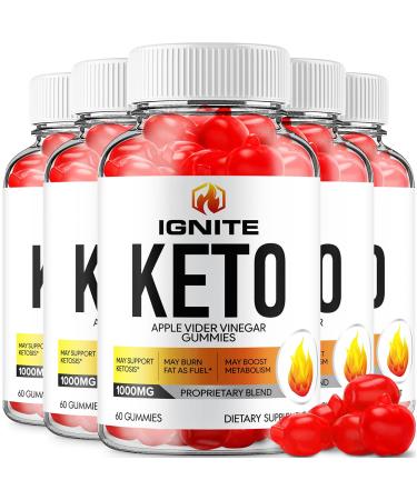 (5 Pack) Ignite Keto ACV Gummies - Advanced Formula Ignite Keto Plus ACV Gummies Apple Cider Vinegar Ignite ACV Dietary Supplement Men Women (300 Gummies)