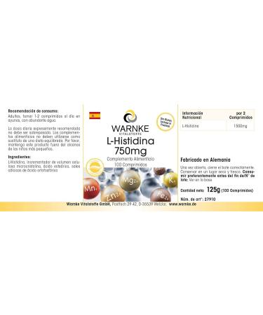 Histidine high dose - 750mg - vegan - 100 tablets - amino acid | Warnke Vitalstoffe - Quality from German pharmacies - Buy Online on GoSupps.com