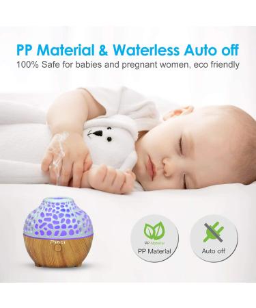 Pinci 60ml Portable Mini Essential Oil Diffuser with 7 LED Light Colors - Cool Mist Vaporizer for Home, Office, and Travel - Waterless Auto Shut-Off - White+Light Wood Design - Buy Online on GoSupps.com