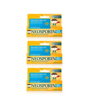 Neosporin First Aid Antibiotic + Pain Relief Cream For Kids .5 Oz (Pack of 3)