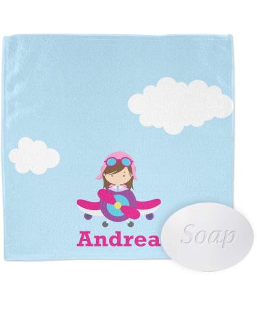 YouCustomizeIt Personalized Airplane & Girl Pilot Washcloth