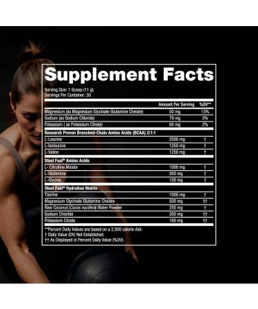 SteelFit Steel Fuel BCAA + Electrolyte Powder - Sugar-Free 2:1:1 Amino Acids | Black Cherry Slushie | 30 Servings for Hydration Muscle Growth & Recovery - Buy Online on GoSupps.com