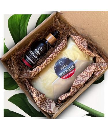 FairTale GHANA Beurre de karit africain brut 450 g (16 oz) + Huile de baobab 50 ml (1 69 fl oz)