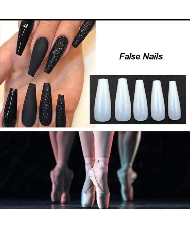 500 Pieces Ballerina Fake Nails - Acrylic Artificial Nail Tips in Clear Box Long Coffin Shape 10 Sizes - Buy Online on GoSupps.com