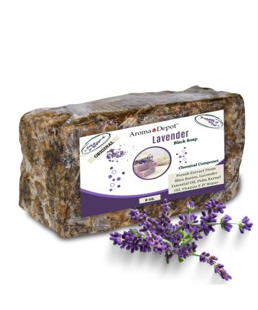 Aroma Depot African Black Soap 8 oz. Scented Lavender Bar Handmade with Shea Butter Essential Oil. 100% Natural Infused Soap For Face and as a Body Wash.