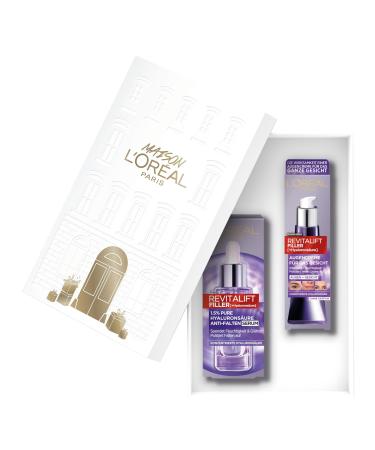 L'Or al Paris Facial care set serum with 1 5% pure hyaluronic acid and vitamin C (30ml) anti-aging eye cream with hyaluronic acid (30ml) vitamin CG & E Revitalift Filler - Buy Online on GoSupps.com