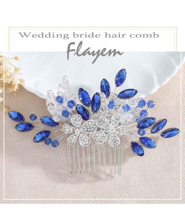 Flayem Handmade Bridal Hair Comb with Blue Rhinestone & Crystal Flower Perfect Hair Accessories for Brides & Bridesmaids - Buy Online on GoSupps.com