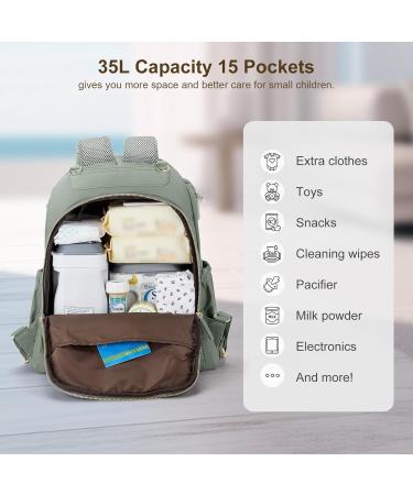 Weflier Wrap Bag Backpack | Big Waterproof Multifunction Diaper Bag with Stroller Belt - Perfect for Moms & Dads - Size A - Green - Buy Online on GoSupps.com