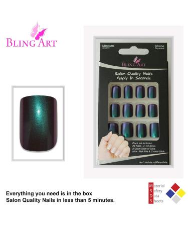 Shop False Nails Bling Art Green Purple Chameleon French Squoval - 24 Stunning Fake Tips for Perfect Nail Art - Buy Online on GoSupps.com