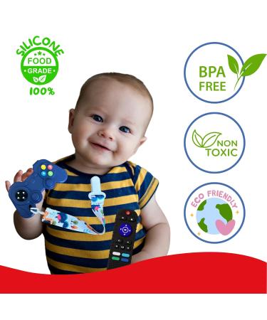 Cegali 2 Pack Remote Teether for Babies 3-12 Months - Soft Silicone Teething Toy Set - Baby Teether TV Remote and Game - 2pcs Black Remote + Blue Game - Buy Online on GoSupps.com