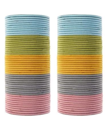 kuou 100 PCS Elastic Hair Bands Elastic Hair Ties Ponytail Holders Thickness 2mm Bulk Hair Ties No Metal Gentle Elastics (Light Multicolor) Light Colorful