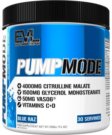 Evlution Nutrition Pump Mode Nitric Oxide Booster to Support Intense Pumps, Performance and Vascularity, 30 Servings (Blue Raz)